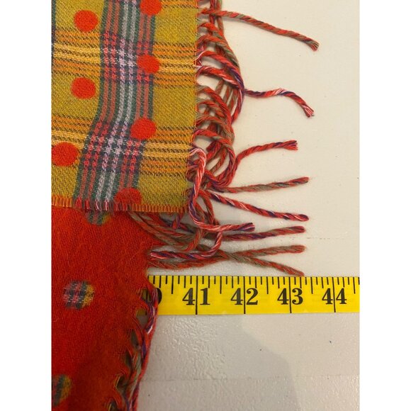 V. Fraas Cashmink Polka Dot & Plaid Reversible Scarf 80” Gold Orange Blue Plaid - Picture 5 of 6